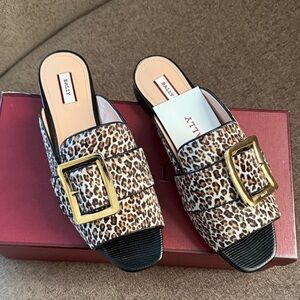 Bally Women's Leopard Print Mules with Gold Buckle